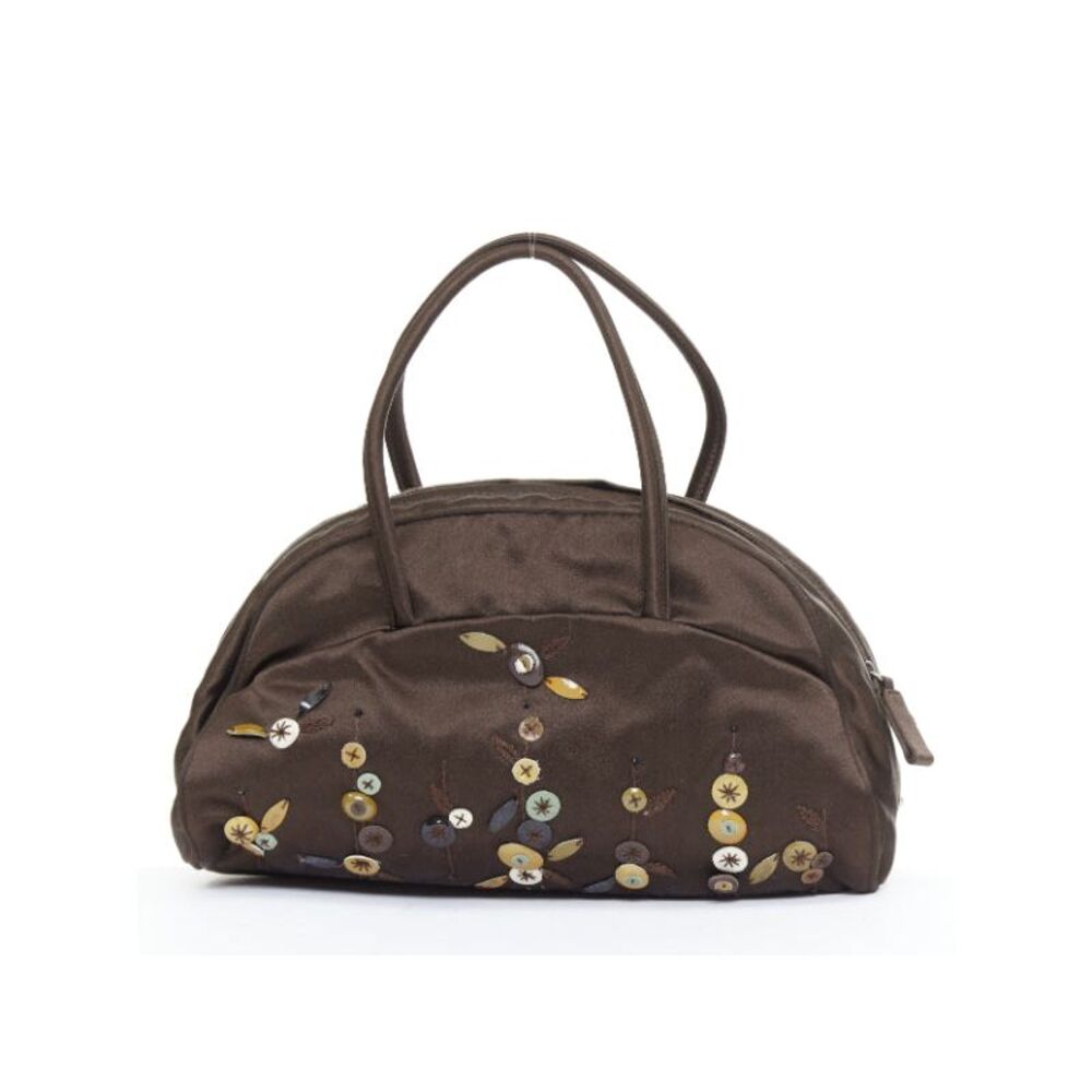 Prada Satin Leather Beads Embroidered Bag